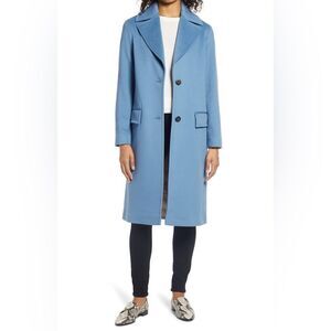 FLEURETTE  100% Wool Oversized Cornflower Blue Notch Collar Longline Peacoat